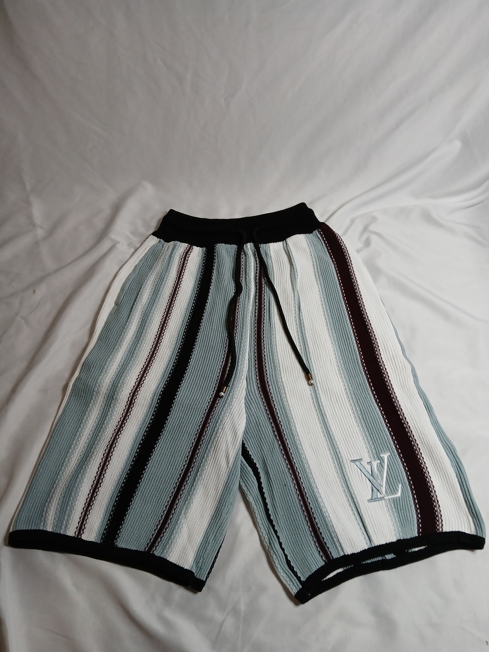 Louis Vuitton Striped Knit Athletic Shorts in Light Blue, White & Burgundy